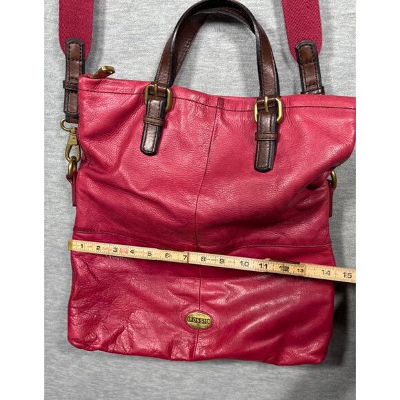 Fossil Explorer Tote Dark Pink Leather Foldover Crossbody Purse - Picture 10 of 12
